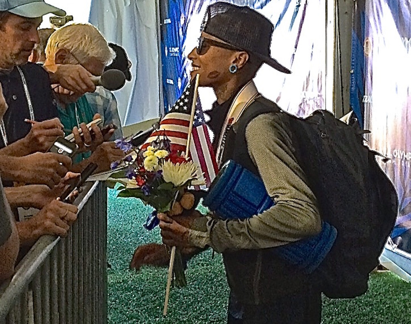 McPherson talks to the media at the U.S. Olympic Trials. (Photo credit: Sarah Barker)
